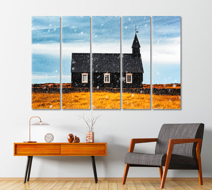 Black Church of Budir Iceland Winter Landscape Canvas Print-Canvas Print-CetArt-1 Panel-24x16 inches-CetArt