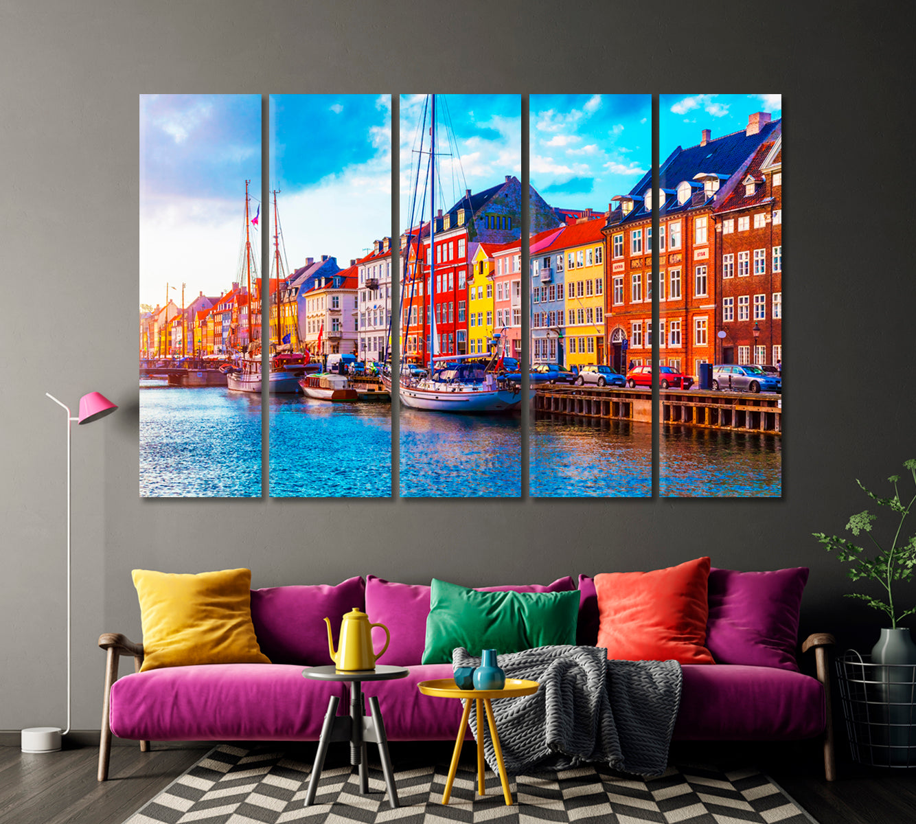 Nyhavn Pier with Colored Buildings and Ships Denmark Canvas Print-Canvas Print-CetArt-1 Panel-24x16 inches-CetArt