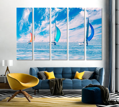 Sailing Yachts Sail under Beautiful Sky Canvas Print-Canvas Print-CetArt-1 Panel-24x16 inches-CetArt