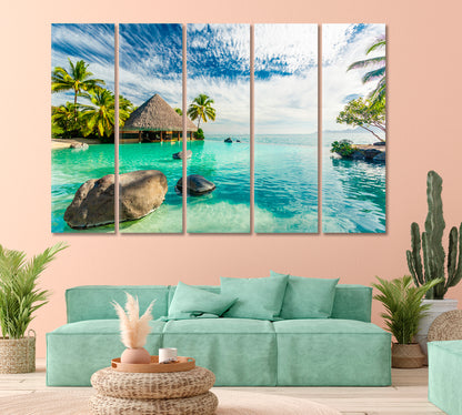 Bungalow in Tahiti French Polynesia Canvas Print-Canvas Print-CetArt-1 Panel-24x16 inches-CetArt