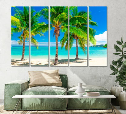 Tropical Beach with Coconut Palm Trees Canvas Print-Canvas Print-CetArt-1 Panel-24x16 inches-CetArt
