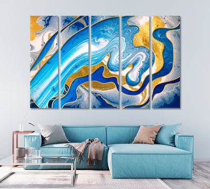 Abstract Modern Blue Yellow Waves Swirls Canvas Print-Canvas Print-CetArt-1 Panel-24x16 inches-CetArt