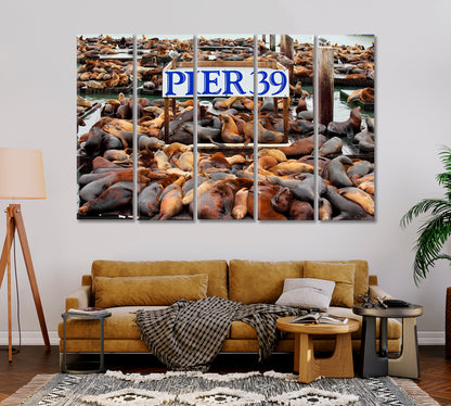Pier 39 with Sea Lions San Francisco Canvas Print-Canvas Print-CetArt-1 Panel-24x16 inches-CetArt