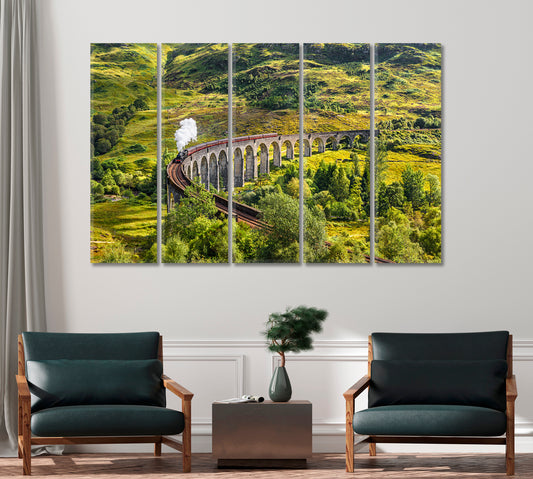 Glenfinnan Viaduct with Jacobite Steam Train Scotland Canvas Print-Canvas Print-CetArt-1 Panel-24x16 inches-CetArt