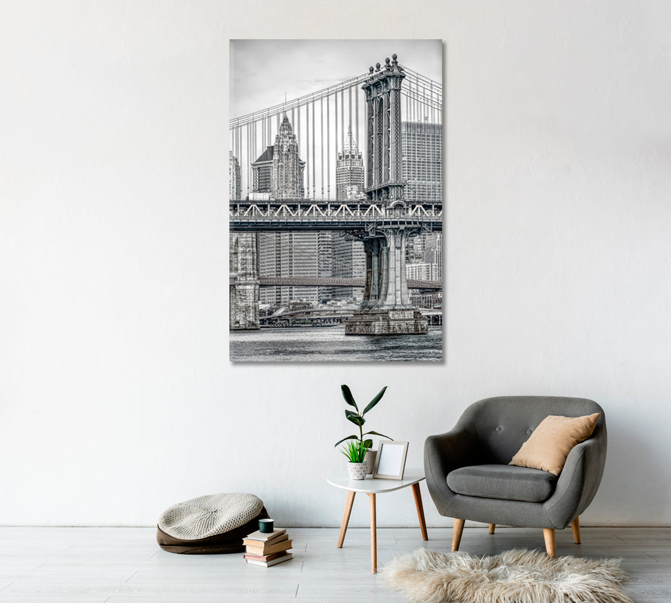 Manhattan Bridge New York in Black and White Canvas Print-Canvas Print-CetArt-1 panel-16x24 inches-CetArt