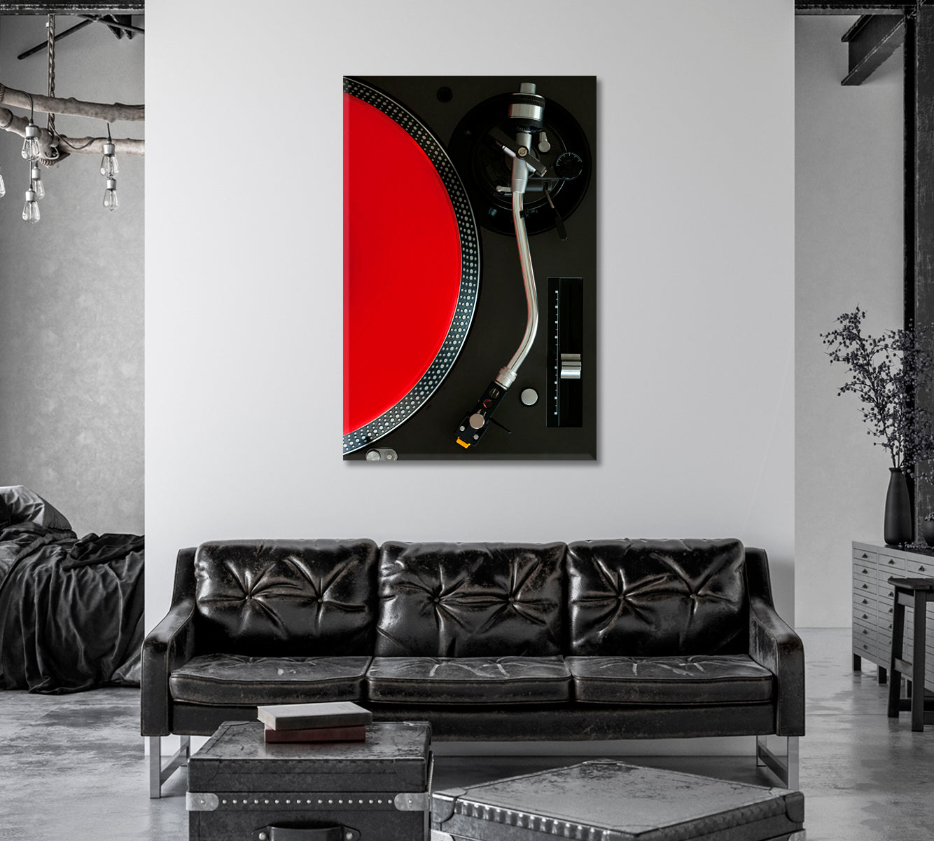 Record Player with Red Vinyl Record Canvas Print-Canvas Print-CetArt-1 panel-16x24 inches-CetArt