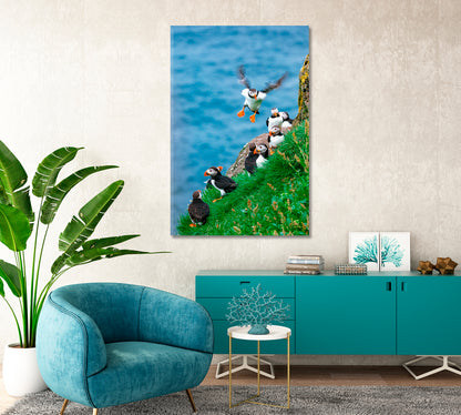 Atlantic Puffins Faroe Islands Canvas Print-Canvas Print-CetArt-1 panel-16x24 inches-CetArt