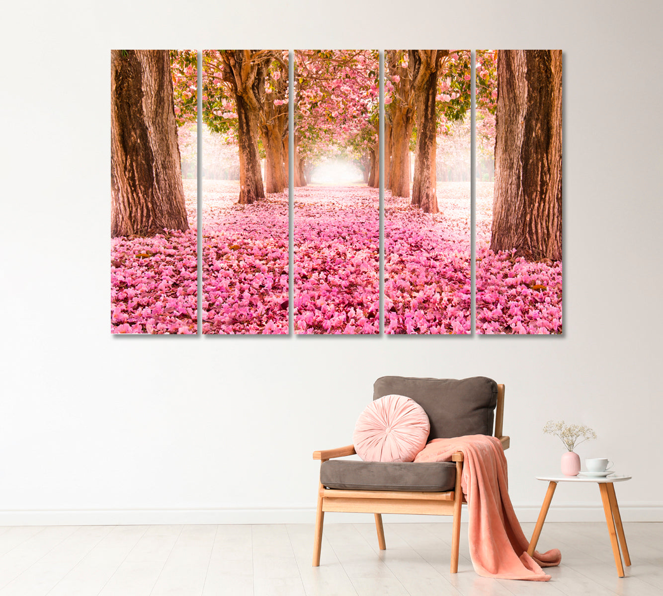 Romantic Tunnel of Pink Flower Trees Canvas Print-Canvas Print-CetArt-1 Panel-24x16 inches-CetArt