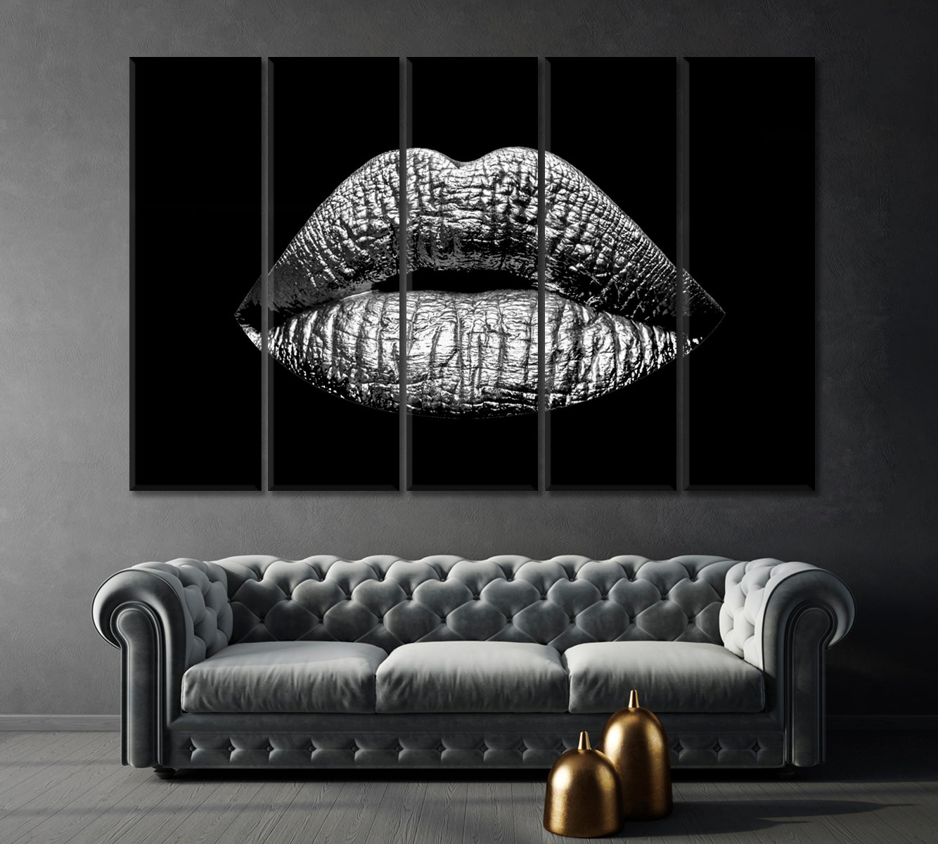 Abstract Black and White Lips Canvas Print-Artwork-CetArt-1 Panel-24x16 inches-CetArt