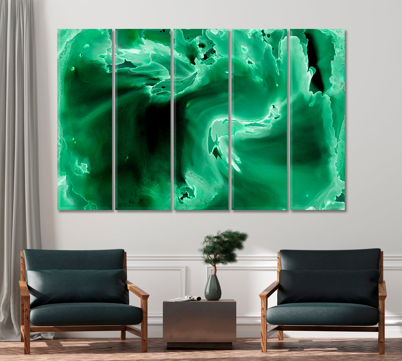 Abstract Waves of Green Marble Canvas Print-Canvas Print-CetArt-5 Panels-36x24 inches-CetArt