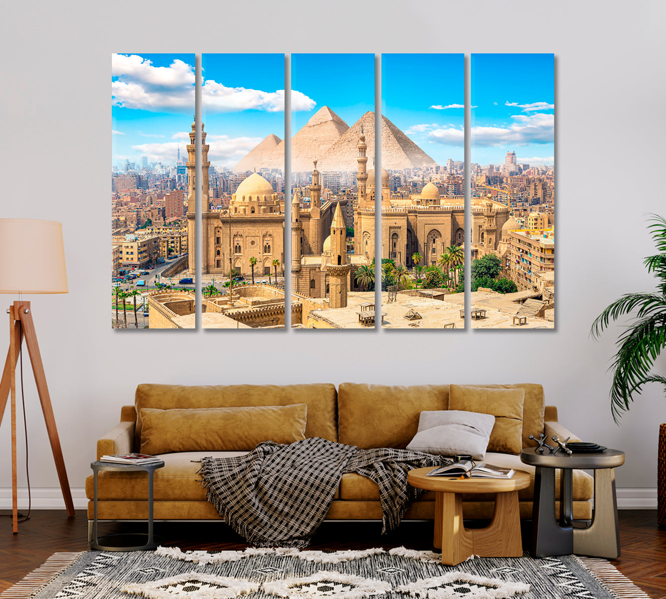 Mosque Sultan Hassan in Cairo and Pyramids Canvas Print-Canvas Print-CetArt-1 Panel-24x16 inches-CetArt