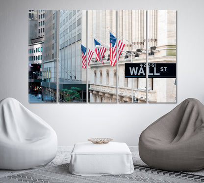 Wall Street Sign with American Flags Canvas Print-Canvas Print-CetArt-1 Panel-24x16 inches-CetArt