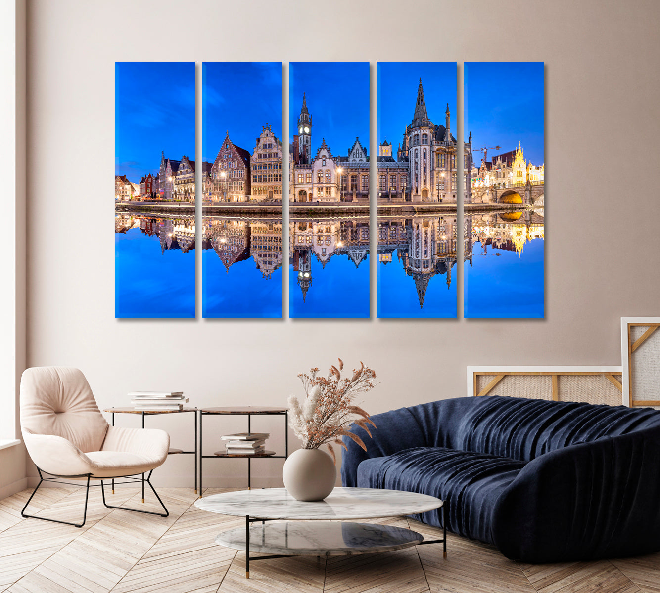 Ghent Reflecting in Water Flanders Belgium Canvas Print-Canvas Print-CetArt-5 Panels-36x24 inches-CetArt