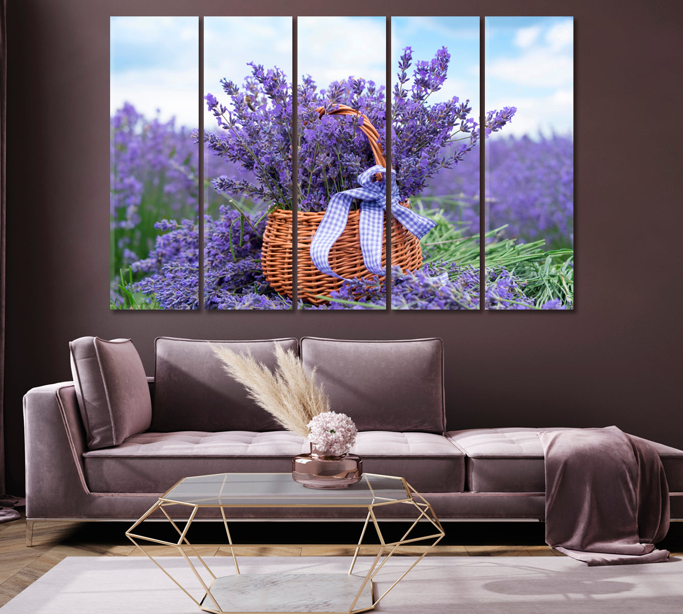 Lavender Bouquet in Wicker Basket Canvas Print-Canvas Print-CetArt-1 Panel-24x16 inches-CetArt