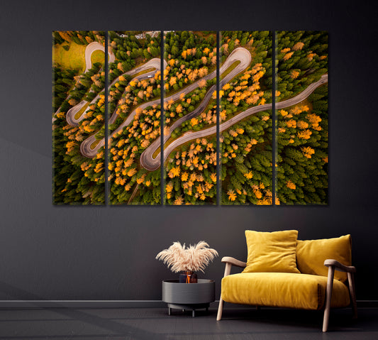 Winding Road in Autumn Forest Top View Canvas Print-Canvas Print-CetArt-1 Panel-24x16 inches-CetArt