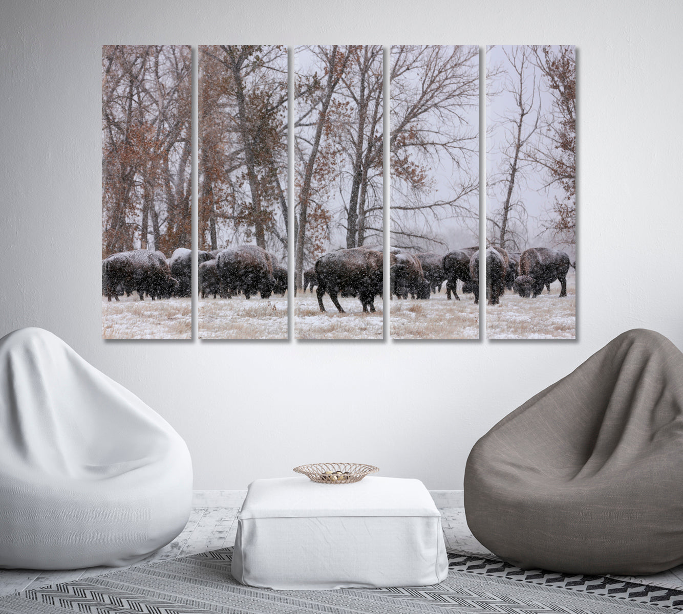 Herd of Bison in Snowfall Canvas Print-Canvas Print-CetArt-1 Panel-24x16 inches-CetArt