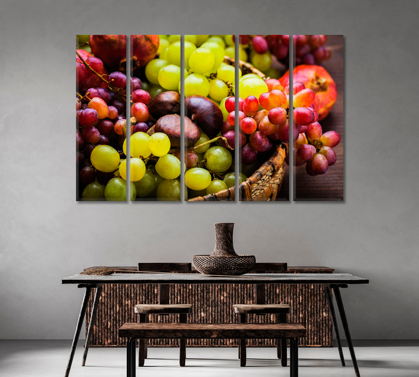 Wicker Basket with Grapes Canvas Print-Canvas Print-CetArt-1 Panel-24x16 inches-CetArt