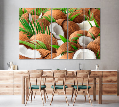 Chopped Coconuts with Palm Leaves Canvas Print-Canvas Print-CetArt-1 Panel-24x16 inches-CetArt