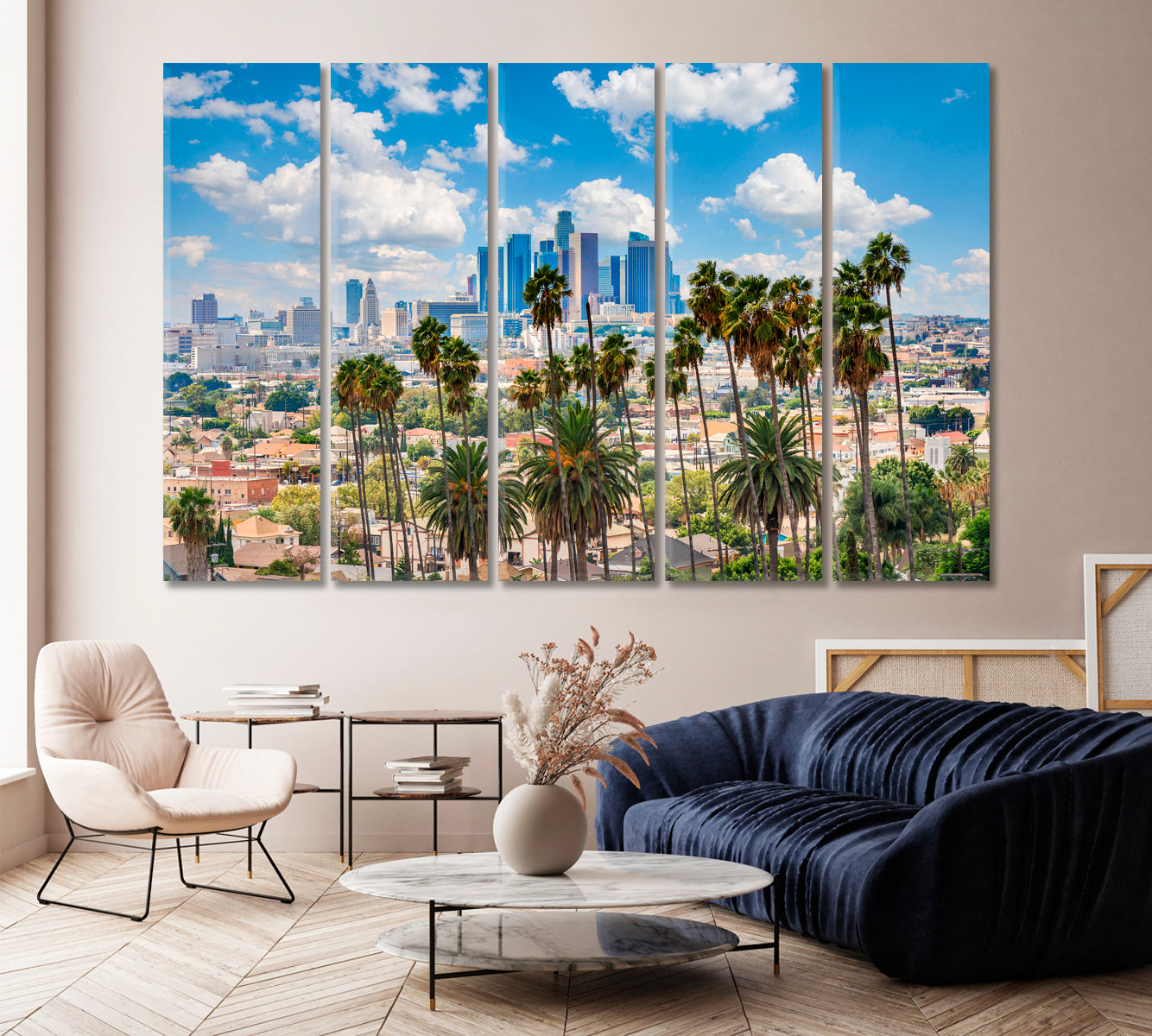 Los Angeles Skyline with Palm Trees USA Canvas Print-Canvas Print-CetArt-1 Panel-24x16 inches-CetArt