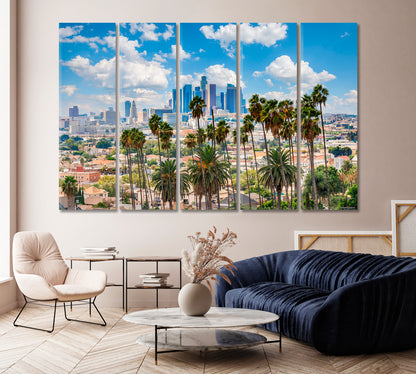 Los Angeles Skyline with Palm Trees USA Canvas Print-Canvas Print-CetArt-1 Panel-24x16 inches-CetArt