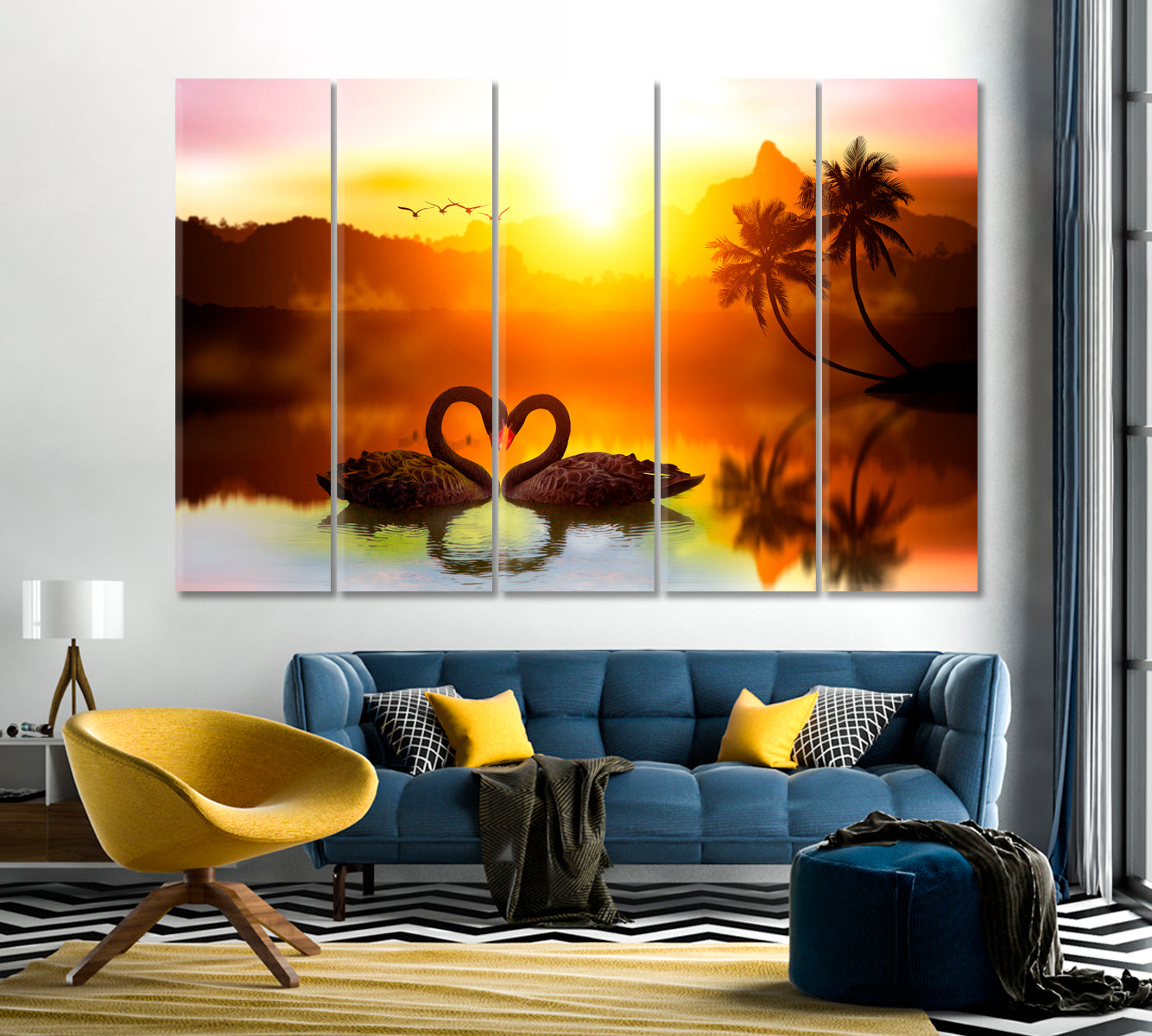 Pair of Black Swans in Heart Shape Canvas Print-Canvas Print-CetArt-1 Panel-24x16 inches-CetArt