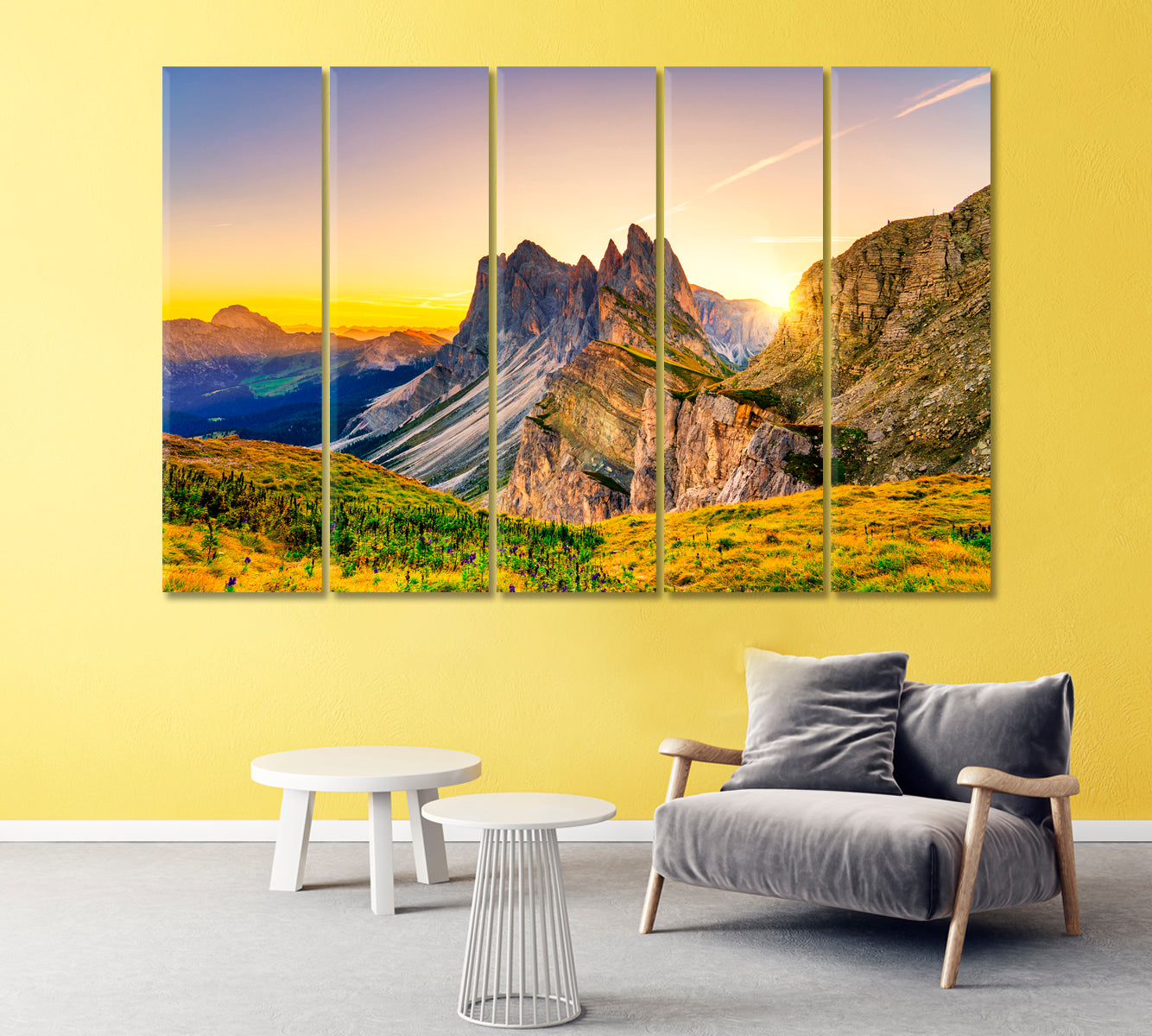 Sunrise over Seceda Peak Dolomites Canvas Print-Canvas Print-CetArt-1 Panel-24x16 inches-CetArt