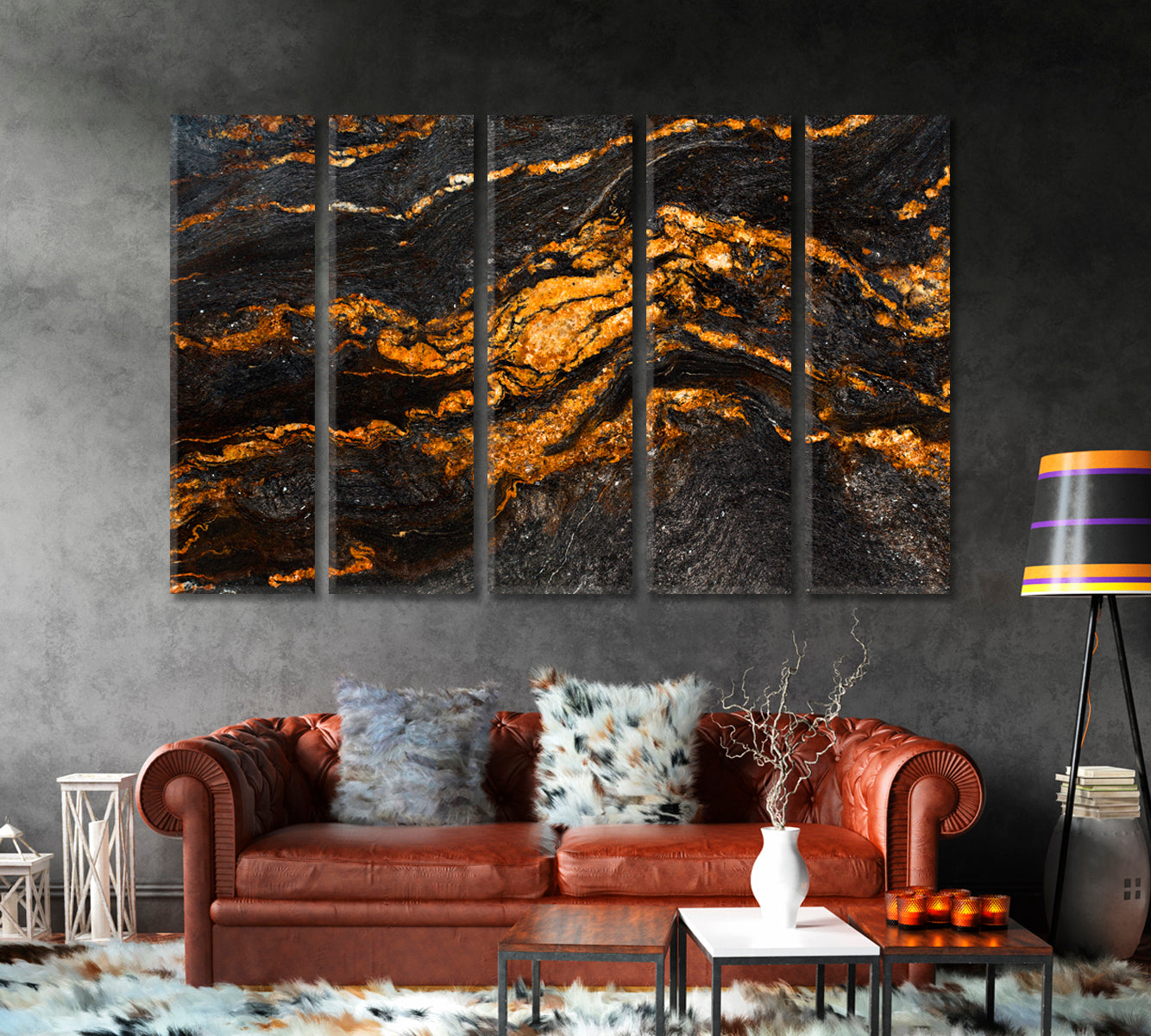 Stunning Black Marble with Luminous Veins Canvas Print-Canvas Print-CetArt-1 Panel-24x16 inches-CetArt