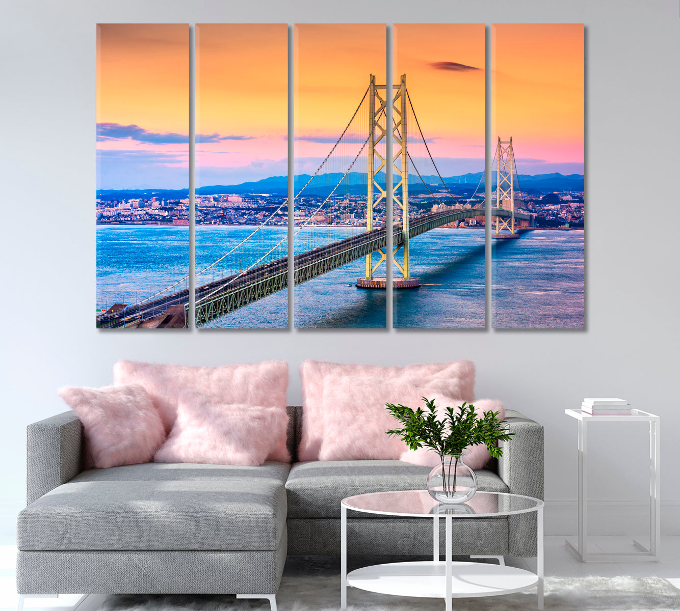 Akashi Kaikyo Bridge at Dusk Japan Canvas Print-Canvas Print-CetArt-1 Panel-24x16 inches-CetArt