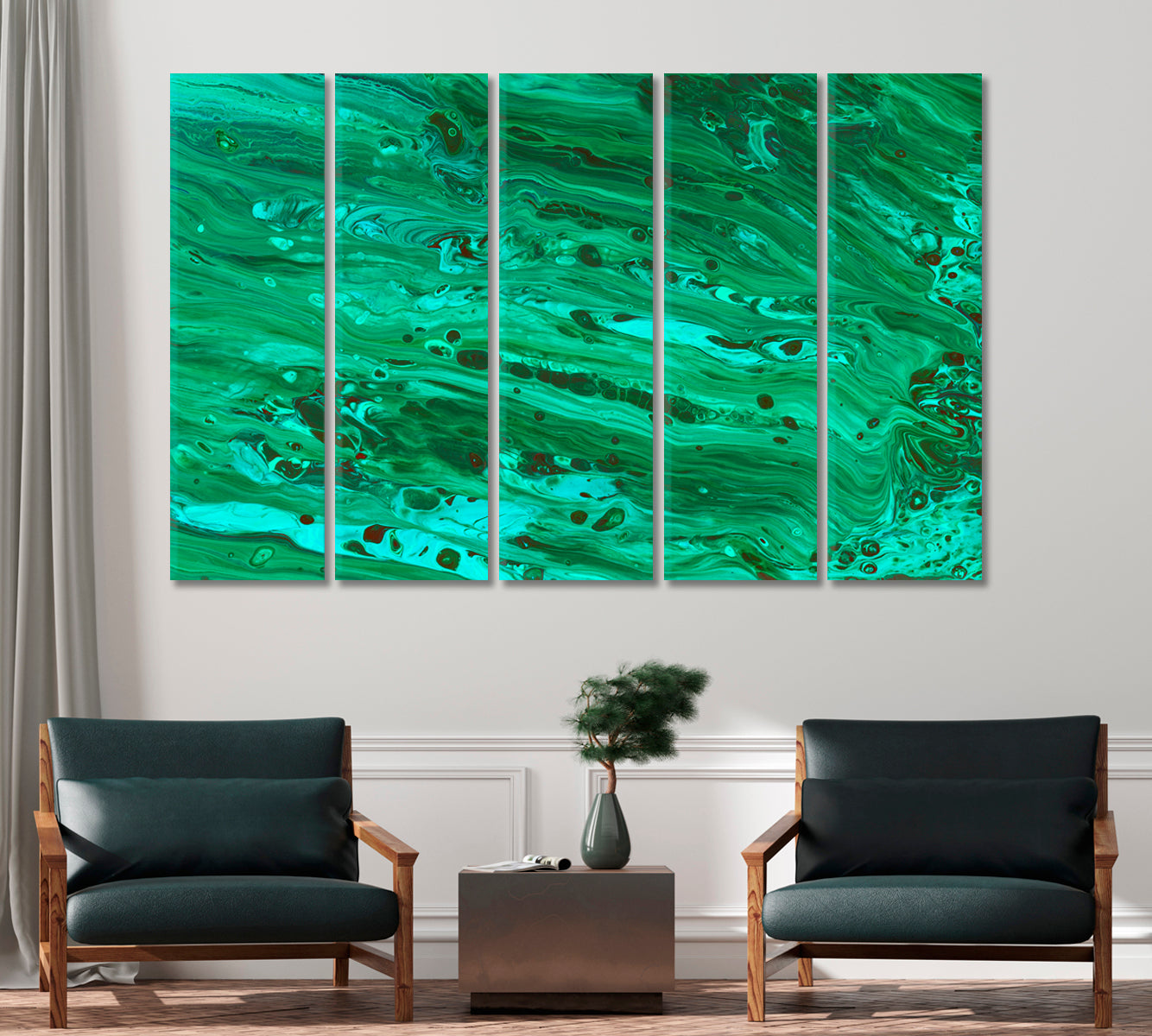 Abstract Green Ripples of Agate Canvas Print-Canvas Print-CetArt-5 Panels-36x24 inches-CetArt