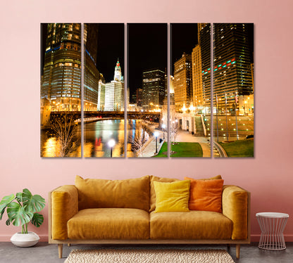 Chicago Night Lights Canvas Print-Canvas Print-CetArt-1 Panel-24x16 inches-CetArt