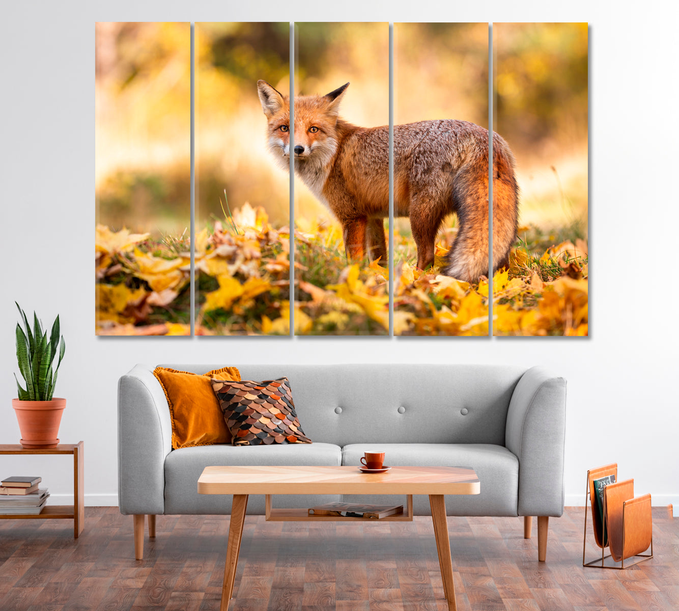 Red Fox Stands on Orange Foliage in the Forest Canvas Print-Canvas Print-CetArt-1 Panel-24x16 inches-CetArt