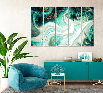 Abstract Oriental Turquoise Wave Pattern Canvas Print-Canvas Print-CetArt-1 Panel-24x16 inches-CetArt