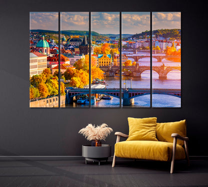 Autumn View of Charles Bridge and Vltava River Prague Canvas Print-Canvas Print-CetArt-1 Panel-24x16 inches-CetArt