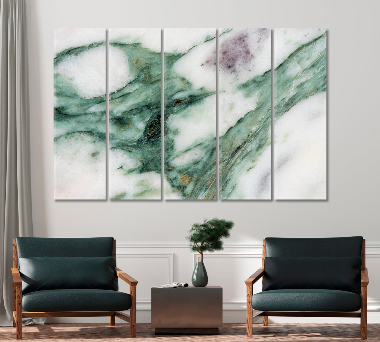 Deep Green Veins on White Marble Canvas Print-Canvas Print-CetArt-1 Panel-24x16 inches-CetArt