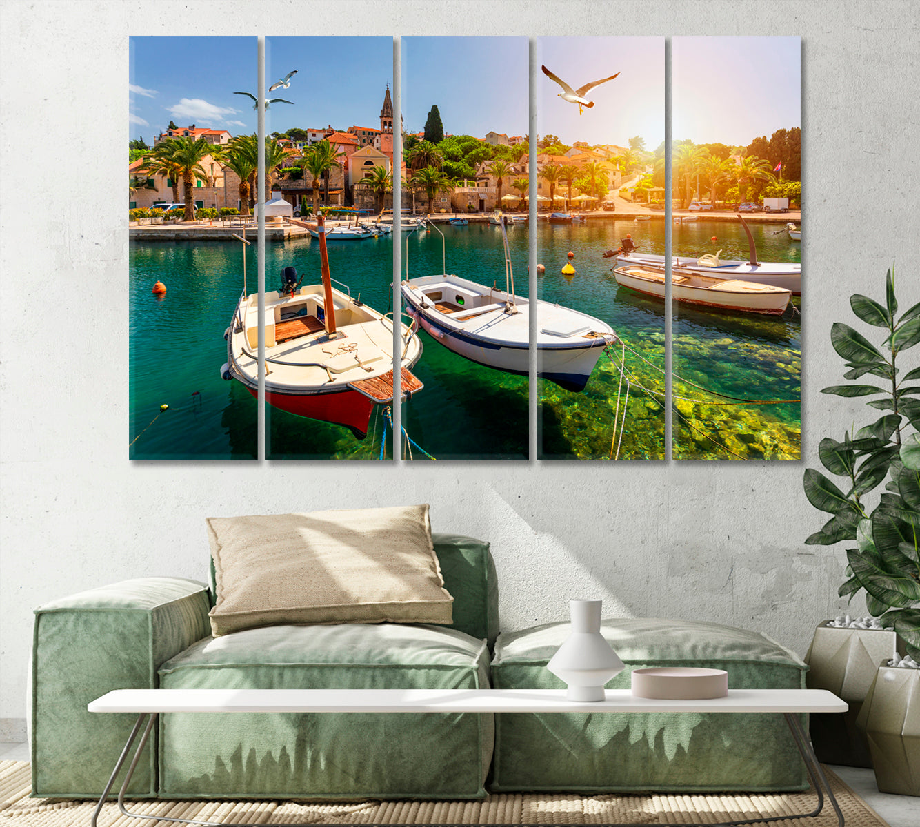 Split Village on Island of Brac with a Port Croatia Canvas Print-Canvas Print-CetArt-1 Panel-24x16 inches-CetArt