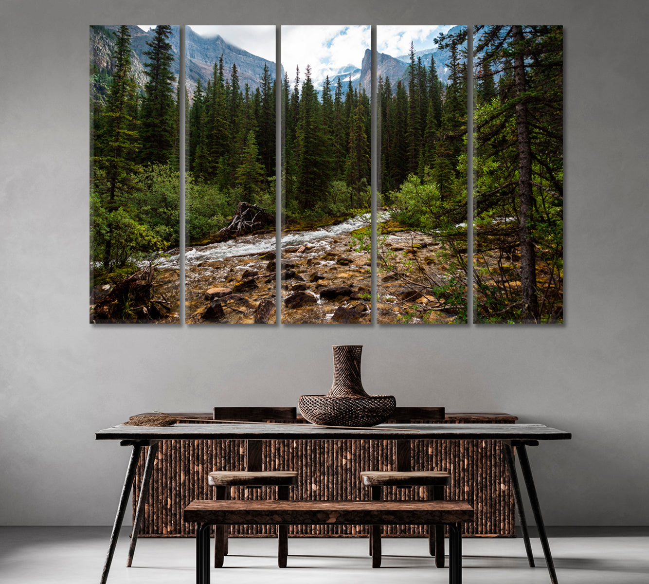 Mountain River Flowing in the Coniferous Forest Canada Canvas Print-Canvas Print-CetArt-1 Panel-24x16 inches-CetArt