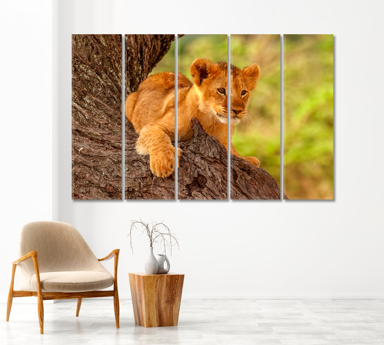 Cute Wild Lion Cub Resting on a Tree Canvas Print-Canvas Print-CetArt-1 Panel-24x16 inches-CetArt