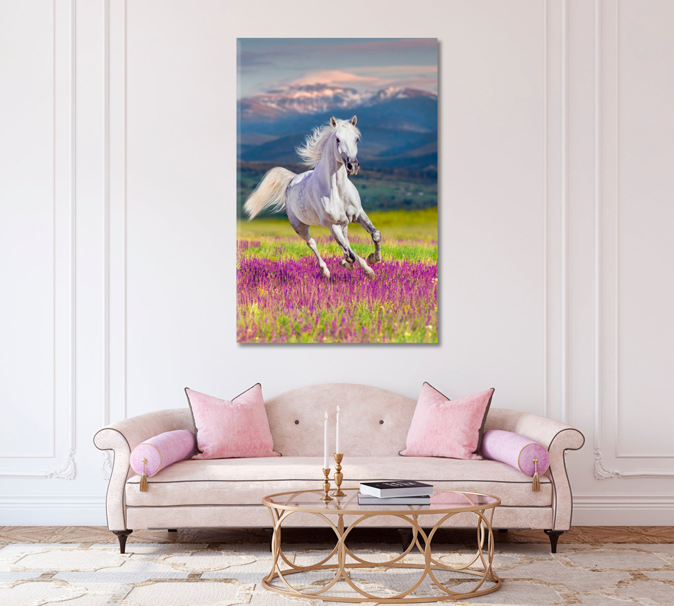 White Horse in Flower Glade Canvas Print-Canvas Print-CetArt-1 panel-16x24 inches-CetArt