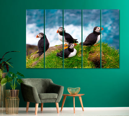 Puffins of Faroe Islands Denmark Canvas Print-Canvas Print-CetArt-1 Panel-24x16 inches-CetArt