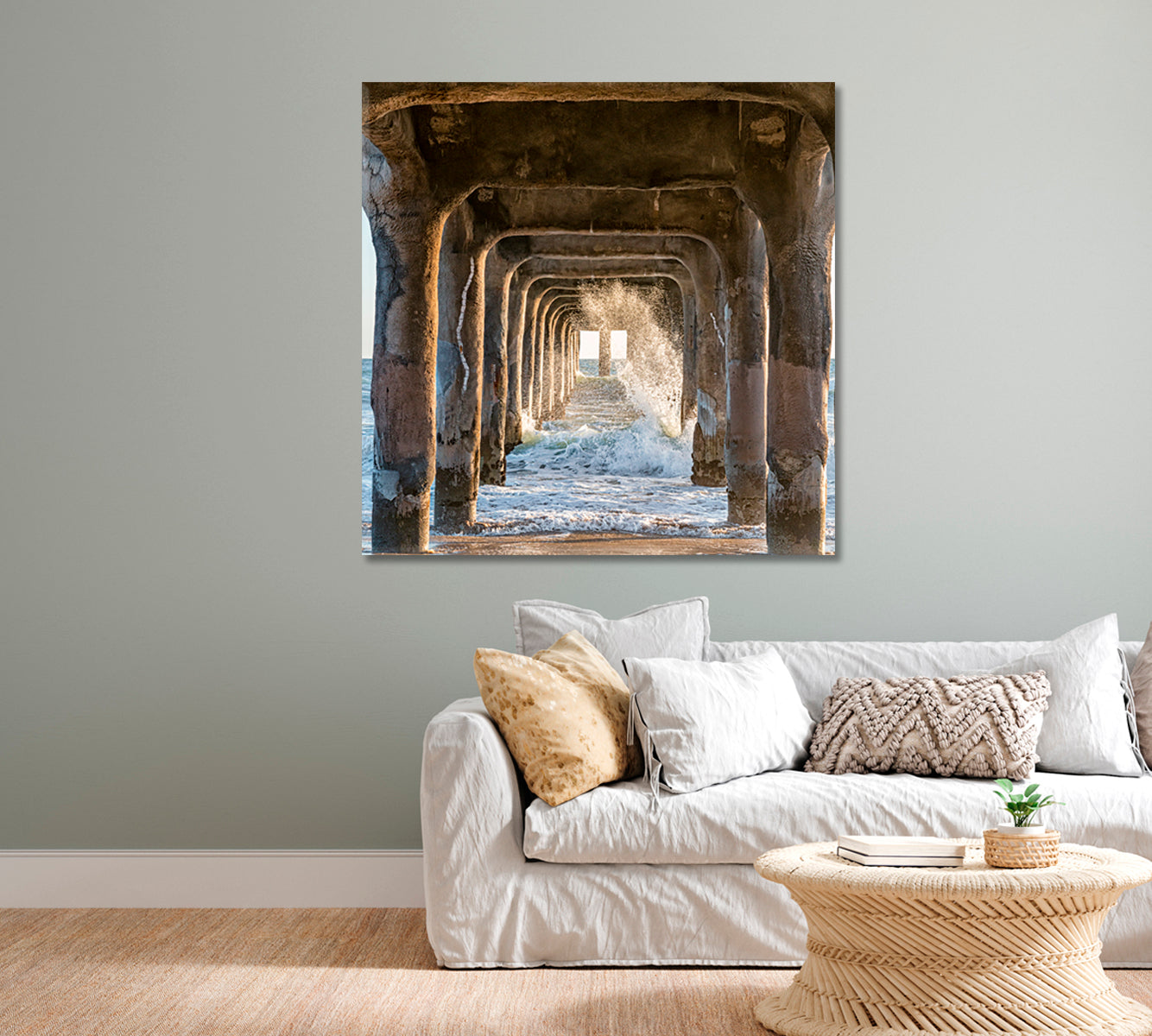 Waves Under Manhattan Beach Pier California Canvas Print-Canvas Print-CetArt-1 panel-12x12 inches-CetArt