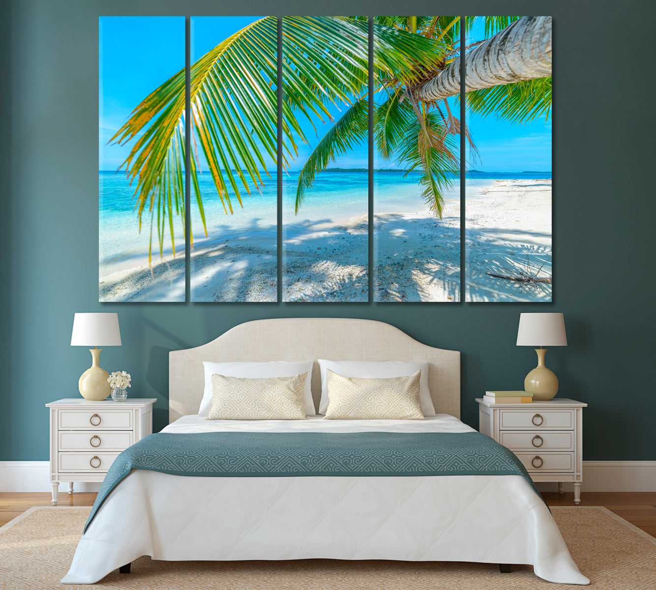 White Sandy Beach with Coconut Tree Canvas Print-Canvas Print-CetArt-1 Panel-24x16 inches-CetArt