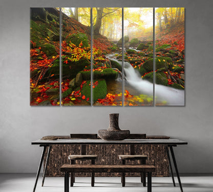 Autumn Forest Landscape with Stream Canvas Print-Canvas Print-CetArt-1 Panel-24x16 inches-CetArt