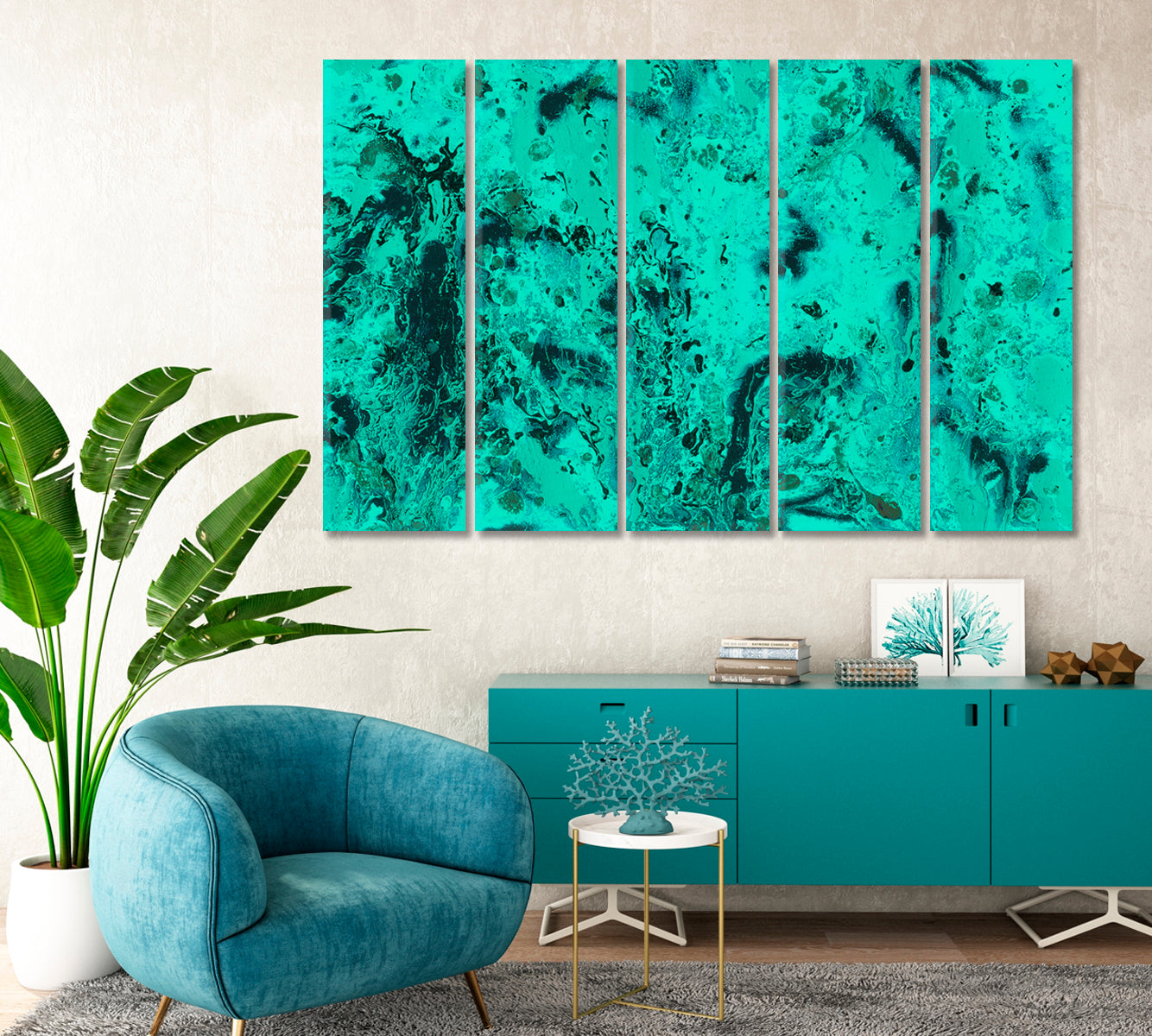 Abstract Turquoise Watercolor Splashes Canvas Print-Canvas Print-CetArt-1 Panel-24x16 inches-CetArt