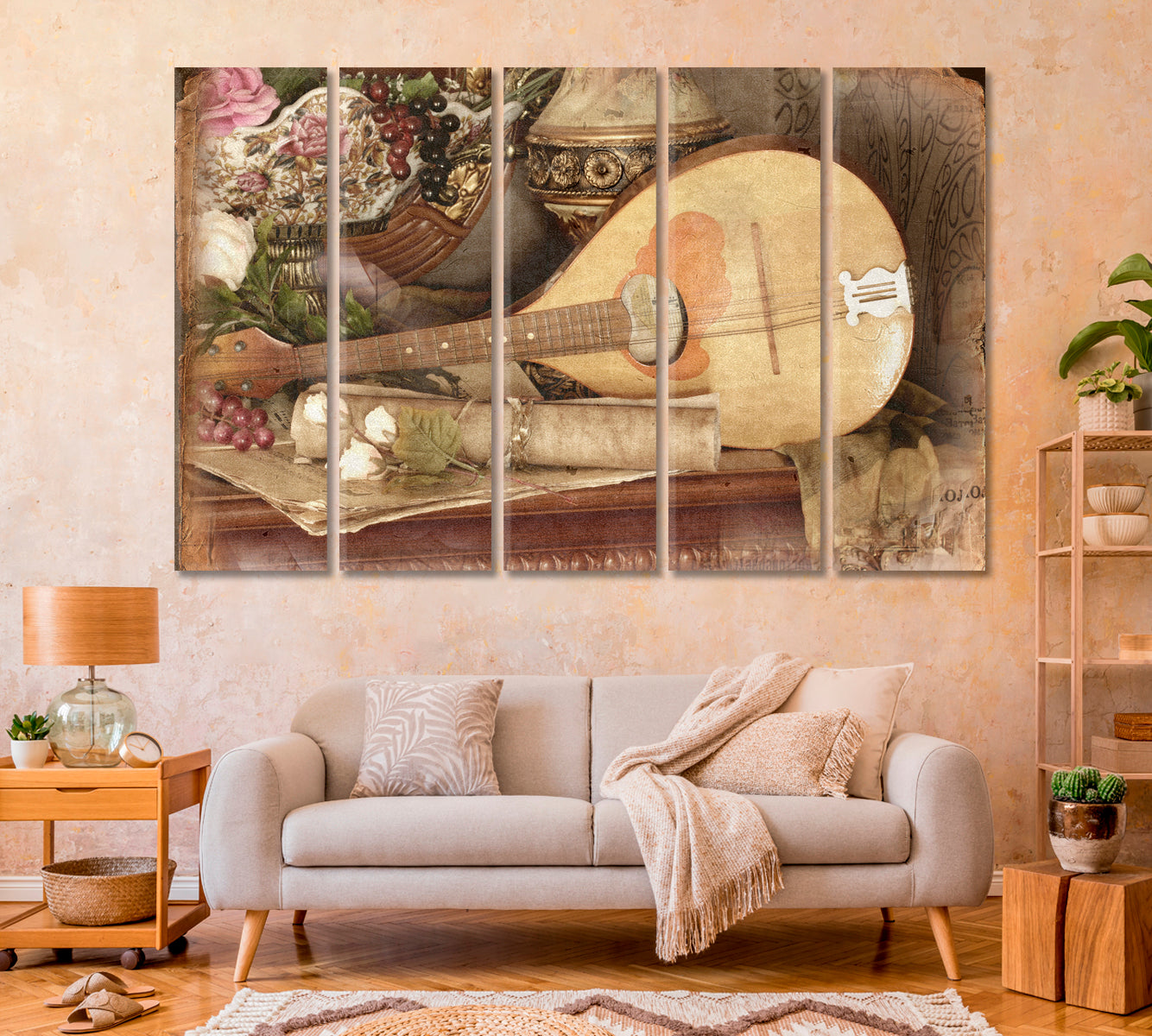 Still Life Mandolin and Roses Canvas Print-Canvas Print-CetArt-1 Panel-24x16 inches-CetArt