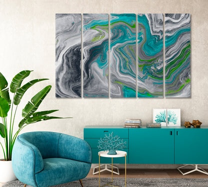 Gray and Blue Abstract Stone Veins Canvas Print-Canvas Print-CetArt-5 Panels-36x24 inches-CetArt