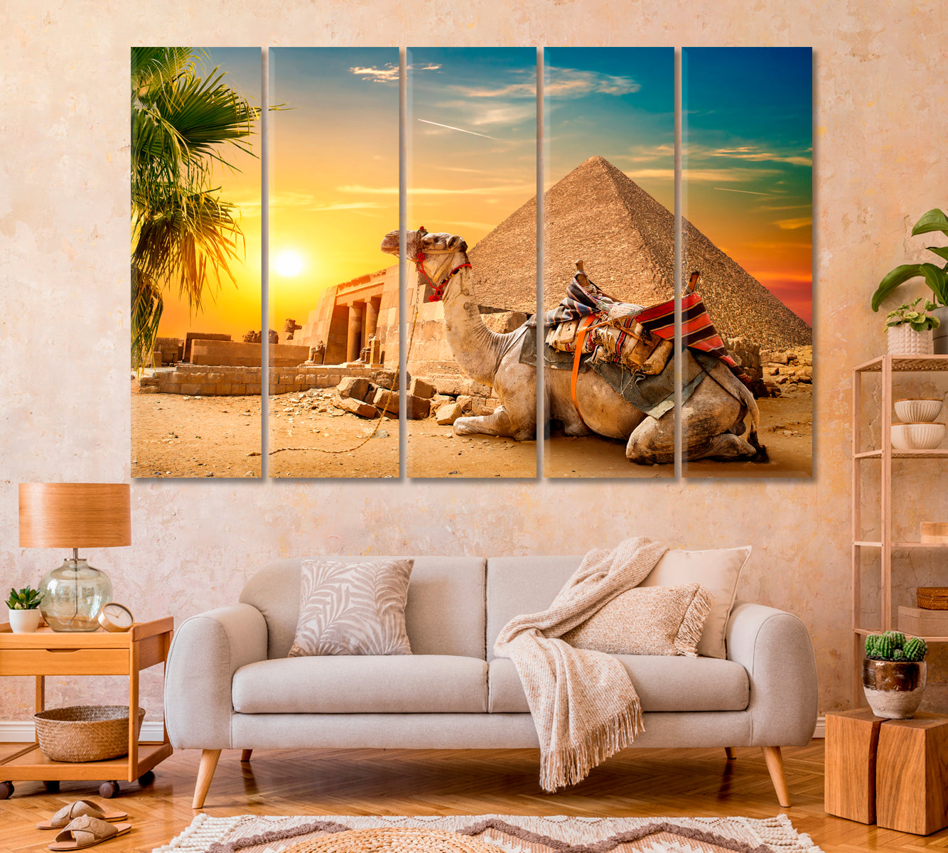 Camel Lies near Egyptian Pyramid Canvas Print-Canvas Print-CetArt-1 Panel-24x16 inches-CetArt