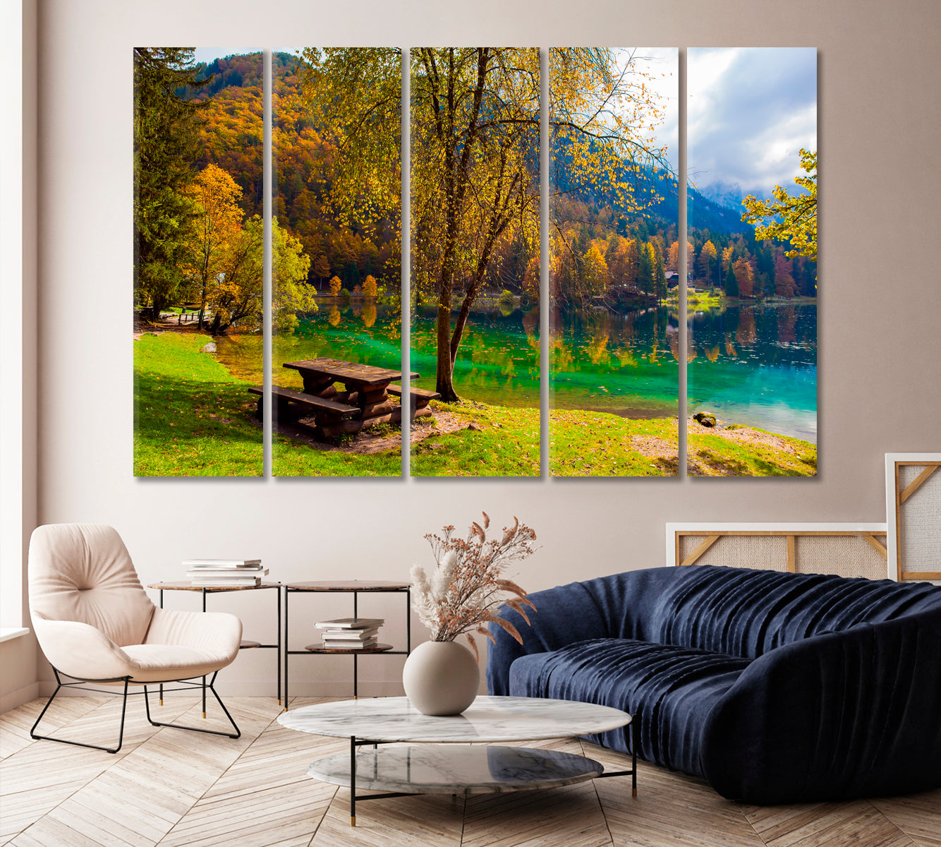 Beautiful Yellow Trees Reflected in Lake Fuzine Alps Northern Italy Canvas Print-Canvas Print-CetArt-1 Panel-24x16 inches-CetArt