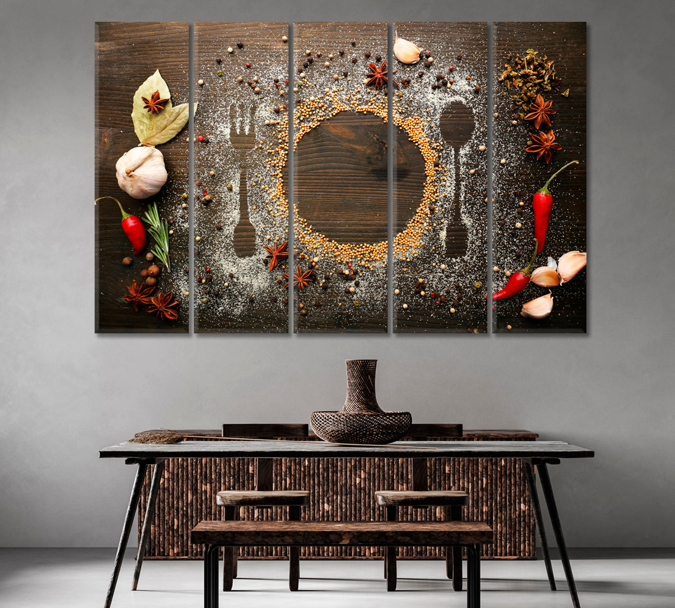 Spices on Table with Cutlery Silhouette Canvas Print-Canvas Print-CetArt-1 Panel-24x16 inches-CetArt