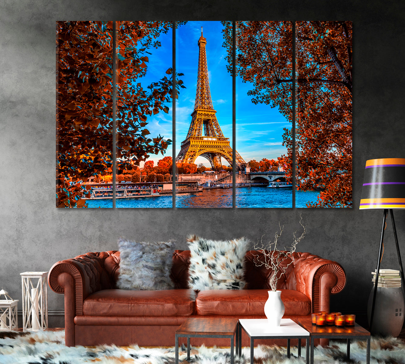 Eiffel Tower and Seine River Paris in Autumn Canvas Print-Canvas Print-CetArt-1 Panel-24x16 inches-CetArt