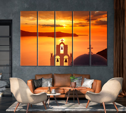 Amazing Sunset with Church in Santorini Greece Canvas Print-Canvas Print-CetArt-1 Panel-24x16 inches-CetArt